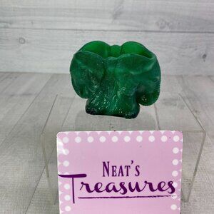 Summit Art Glass Two Headed Elephant Teal Green Toothpick Item Holder Figurine